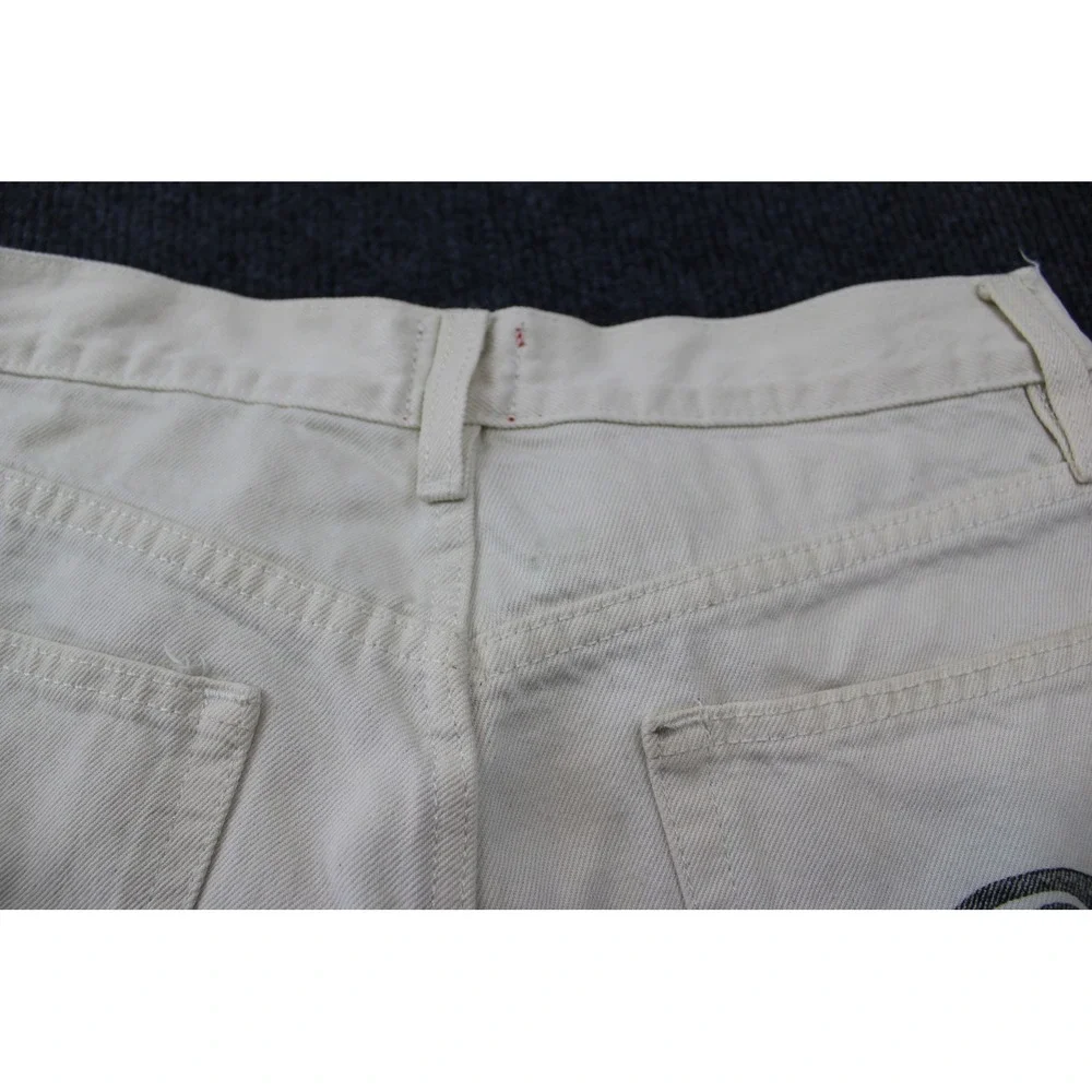 BDG Urban Outfitters Cream Wide Leg 8-Ball Graphic Raw Hem Jeans Mens 29